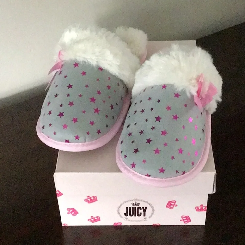 NWT Juicy by Juicy Couture Sonora Girls Slip-On Slippers Gray/Pink SZ 4-5 💥💥
